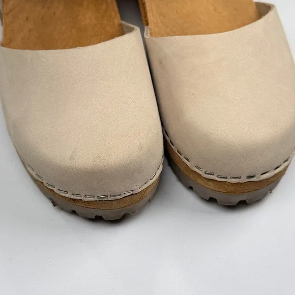 MIA Abba Swedish Clog Women 36/6 Beige Leather Wooden Sole Slingback Boho Sandal - Picture 2 of 12